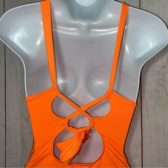 NEW! Lucky Brand Women's Sea of Love|One Piece Swimsuit|Neon Tangerine | Small - Picture 5 of 9
